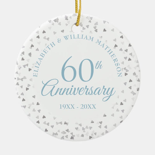 60Th Anniversary Hearts Confetti Ceramic Ornament