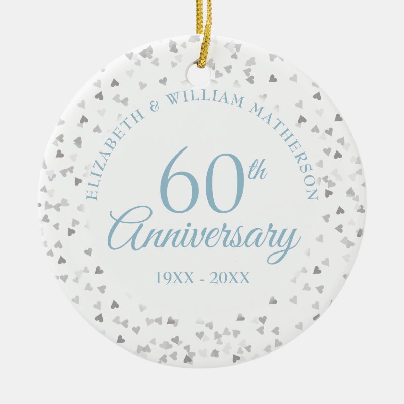 60Th Anniversary Hearts Confetti Ceramic Ornament