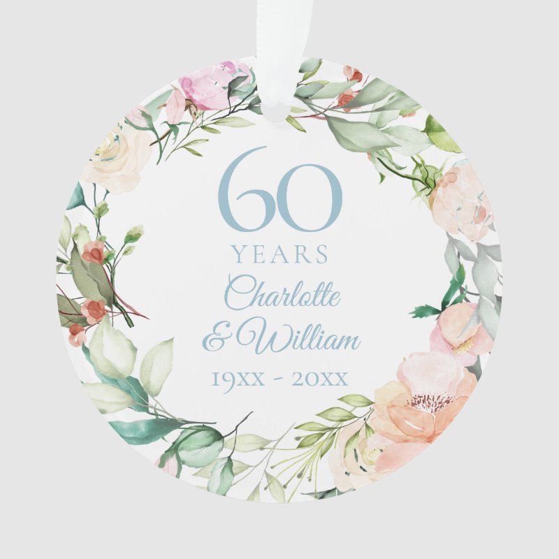 60Th Diamond Anniversary Photo Roses Garland Ornament