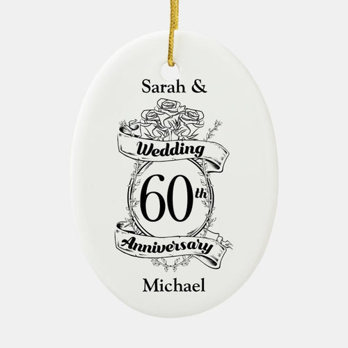 60Th Diamond Wedding Anniversary Flowers Ceramic Ornament