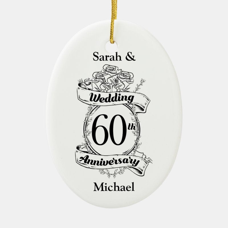 60Th Diamond Wedding Anniversary Flowers Ceramic Ornament