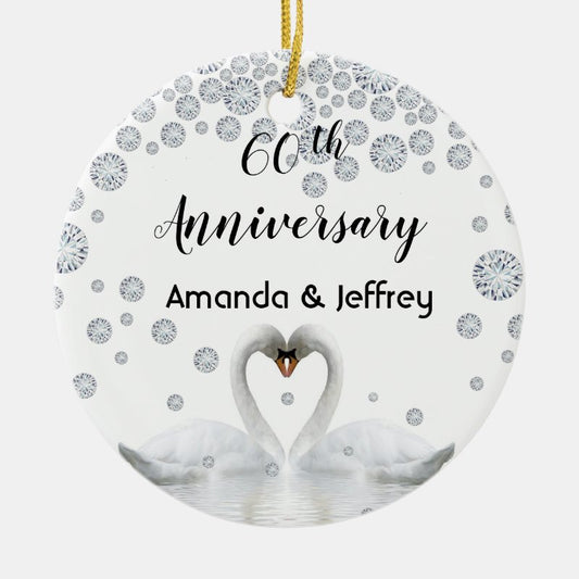 60Th Diamond Wedding Anniversary White Swans Ceramic Ornament