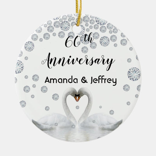 60Th Diamond Wedding Anniversary White Swans Ceramic Ornament