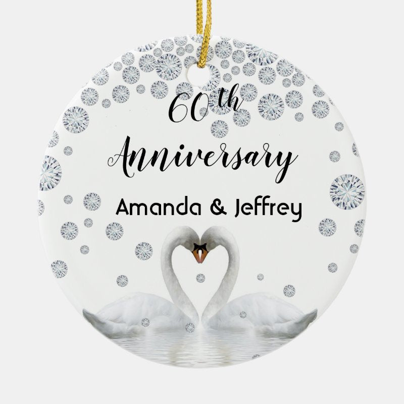 60Th Diamond Wedding Anniversary White Swans Ceramic Ornament