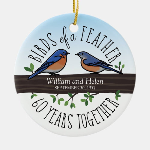 60Th Wedding Anniversary, Bluebirds Of A Feather Ceramic Ornament