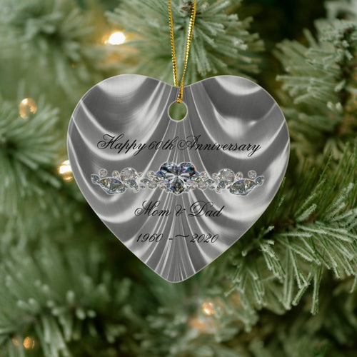 60Th Wedding Anniversary Diamond Heart Photo Ceramic Ornament