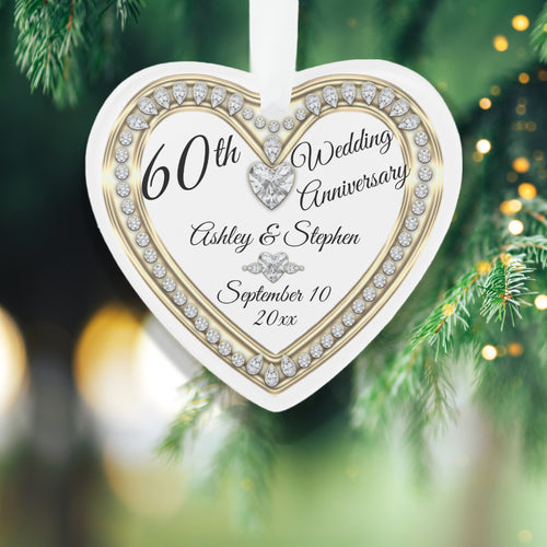 60Th Wedding Anniversary Gold Diamonds Keepsake Ornament