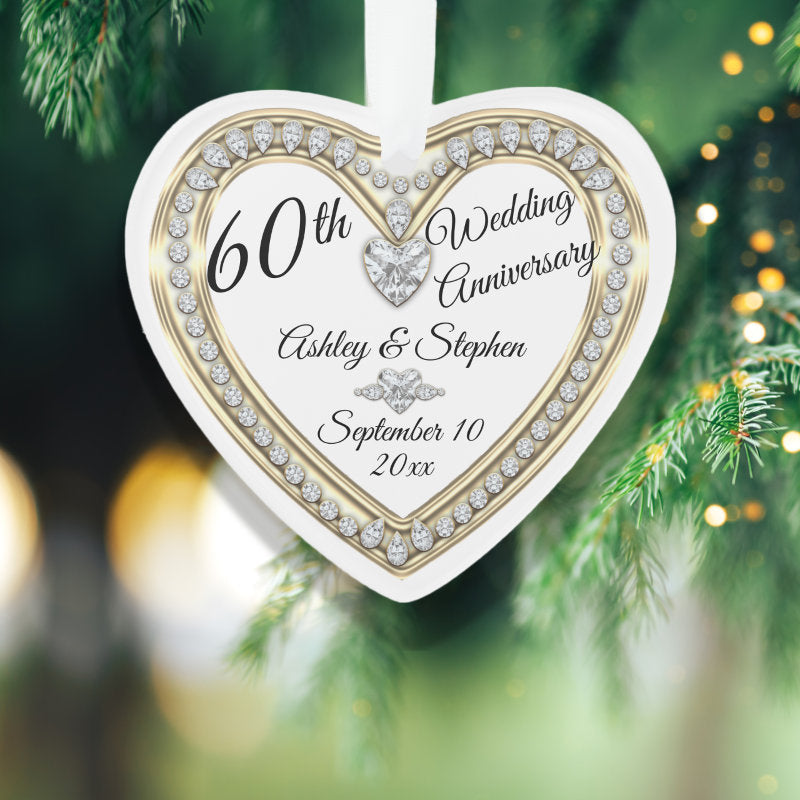 60Th Wedding Anniversary Gold Diamonds Keepsake Ornament