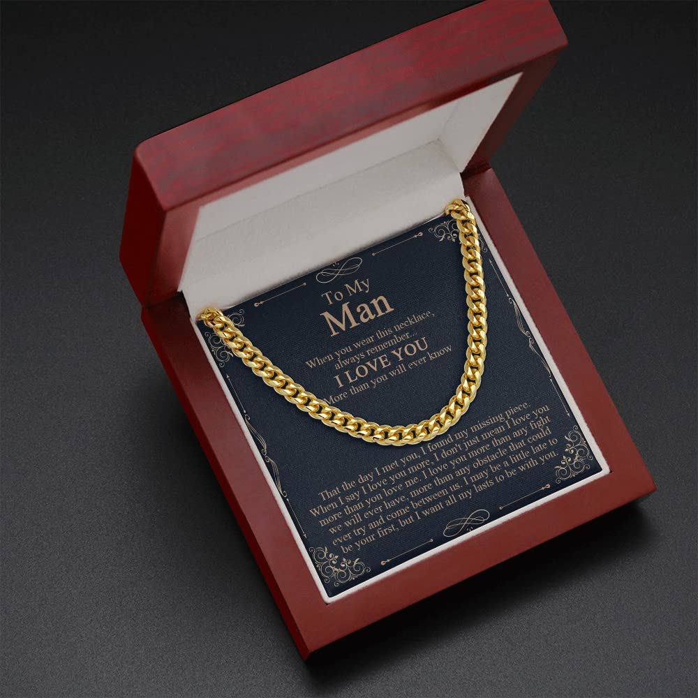 Personalized Message Card, Cuban Link Chain Necklace, To My Man When You Wear Necklace Never Forget That I Love You