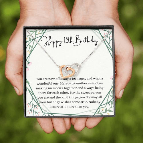 13th Birthday Necklace Interlocking Hearts 13th Official Teenager Thirteenth Birthday Necklace Gift For 13 Year Old