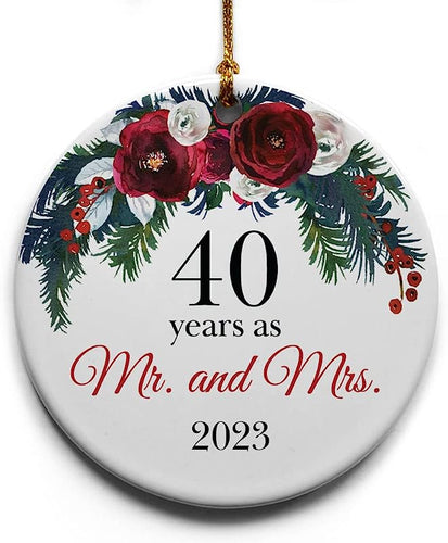 40 Years As Mr. And Mrs. - Ceramic Christmas Tree Ornament Gift, 40Th For Parents, Couple, Collectible Holiday Keepsake In Decorative Gift Box, 2.875