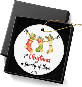 Christmas Ornament  For Baby New Parents Keepsake Christmas Ornament Best Housewarming Gifts Christmas Tree Ornaments 2.95In With Gift Box -1St Christmas As A Family Of Three 