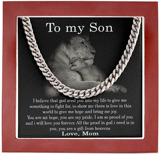 to My Son Necklace from Mom I Believe That God Send You Into My Life Cuban Link Chain Necklace Gift to My Son for