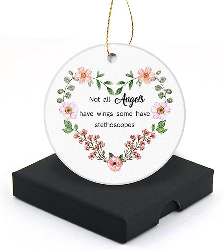Not All Angels Have Wings Some Have Stethoscopes Christmas Ornament  Round Christmas Tree Ornaments Keepsake Gifts For Friends Home Decor Flat Circle Ceramic Ornament 3
