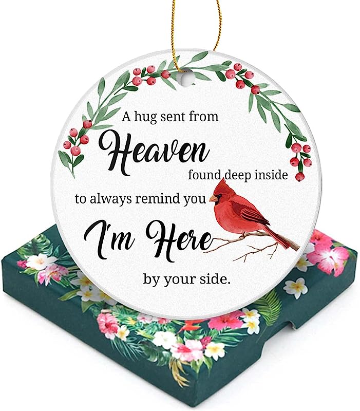 Red Cardinal Christmas Ornaments A Hug Sent From Heaven Christmas In Heaven Ornaments In Memory Of Loved One Christmas Tree Ornament Tree Decorations 3 Inch Round Ceramic Xmas Ornament With A Gift Box