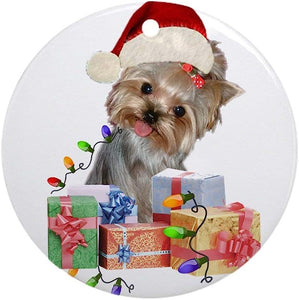 I-Zehibho-I Ceramic Round Ornaments - Yorkie Santa I Belive Personalized Custom Handmade Holiday Christmas Ornament Ideas 2019, 2.87" In Diameter