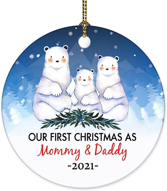Our First Christmas As Mommy & Daddy Christmas Ornament Ceramic Celebration Gift For New Mom Dad Parents Newborn 1St Time Porcelain Ornament Keepsake Tree Decoration