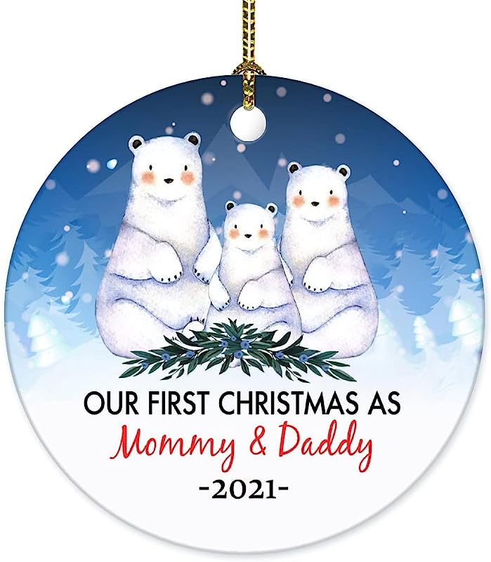 Our First Christmas As Mommy & Daddy Christmas Ornament Ceramic Celebration Gift For New Mom Dad Parents Newborn 1St Time Porcelain Ornament Keepsake Tree Decoration
