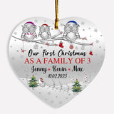 1St Xmas As A Family Of 3 Owl Ornament Gift For New Parents New Dad New Mom Xmas , Personalized Our First Christmas As A Family Of 3 Ornament, Customized Date & Name Family Of 3 Owl Ornament Gift