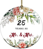 25 Years As Mr And Mrs Ceramic Christmas Tree Ornament Collectible Holiday Keepsake Round Ornament 25Th Wedding Anniversary Christmas Ornament Xmas Gifts For Couple