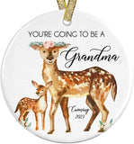 You'Re Going To Be A Grandma Coming  Deer Pregnancy Announcement Present Idea Ceramic 3" Ornament With Metallic Gold Ribbon + Free Gift Box