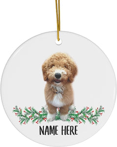 Funny Personalized Name Cute Goldendoodle Apricot Gifts  Christmas Tree Ornaments Circle Ceramic