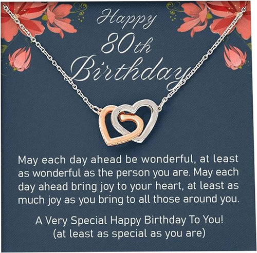 80th Birthday Necklace A Very Special Happy Birthday To You Interlocking Hearts Necklace Personalized Birthday