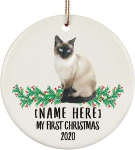 Personalized Name Custom Year Siamese Cat Seal Point New Years 2024 Decorations Gifts First  Christmas Tree Ornaments Ceramic Circle