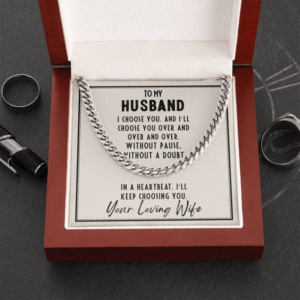 Personalized Message Card Cuban Link Chain Necklace To My Husband Without Pause Without A Doubt Cuban Link Chain