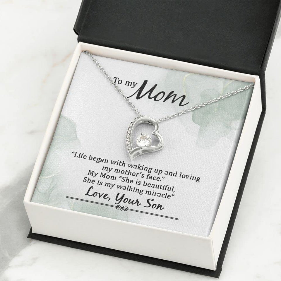 to My Mom Life Began with Walking Up Forever Love Pendant Necklace