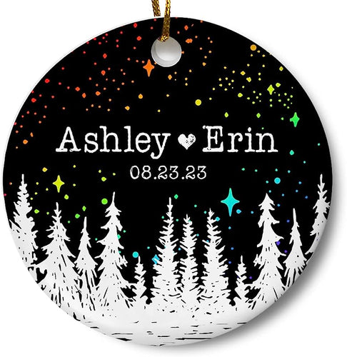 Personalized Couples Christmas Ornament, Newlywed Present, Gift For Girlfriend Boyfriend Wife Husband Spouse Partner, 3 Inch Flat Ceramic Ornament With Gift Box