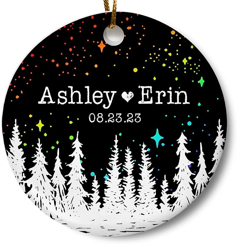 Personalized Couples Christmas Ornament, Newlywed Present, Gift For Girlfriend Boyfriend Wife Husband Spouse Partner, 3 Inch Flat Ceramic Ornament With Gift Box