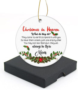 Memorial Christmas Ornament -Christmas In Heaven Memorial Gift For Loss Of Mom Sympathy Gift Christmas Ornaments Keepsake For Loss Of Mom 3 Inch Round Ceramic Ornament With A Gift Box