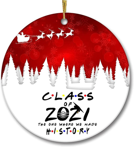 Friends Christmas Ornament Class Of  The One Where We Made History Red Christmas Background Gift Xmas Tree Decorations Ornament Flat Circle Ceramic With Gift Box 3 Inch