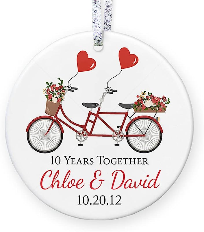 Personalized Anniversary Gift For Her,  Christmas Ornament For Married Couple With Names Date, 1St 2Nd 5Th 10Th 20Th - 3" Flat Circle Porcelain Ornament - Gold & Silver Ribbon   Pgm-Or-85D