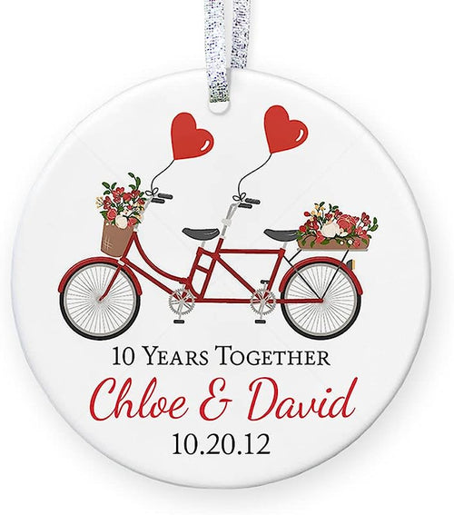 Personalized Anniversary Gift For Her,  Christmas Ornament For Married Couple With Names Date, 1St 2Nd 5Th 10Th 20Th - 3" Flat Circle Porcelain Ornament - Gold & Silver Ribbon   Pgm-Or-85D