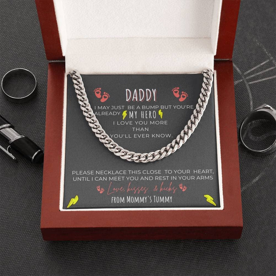 Daddy To Be You Are My Hero From Baby Bump Cuban Link Chain Daddy To Be Cuban Link Necklace Gift First Time Dad Gift