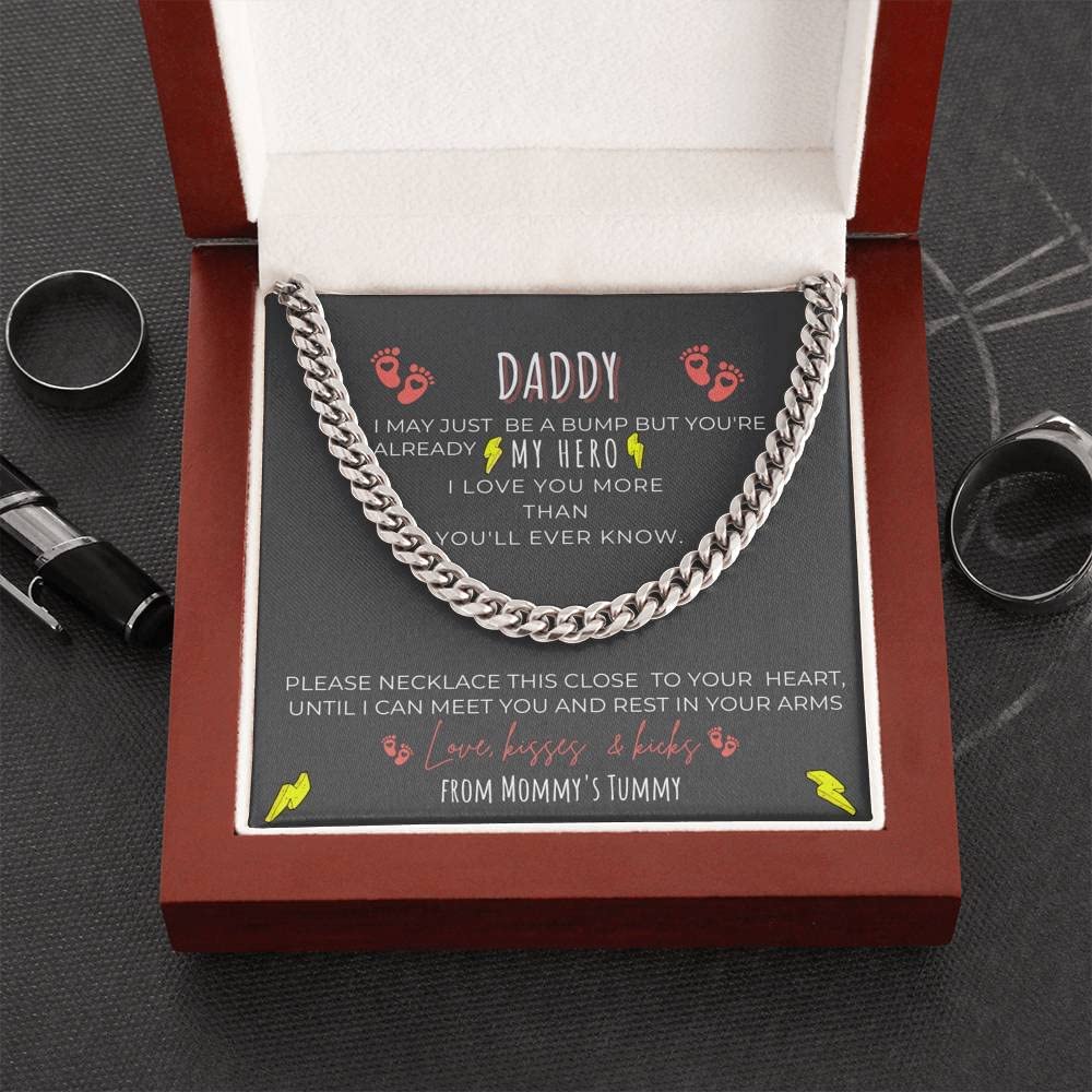 Daddy To Be You Are My Hero From Baby Bump Cuban Link Chain Daddy To Be Cuban Link Necklace Gift First Time Dad Gift