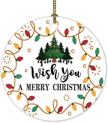 Wish You A Merry Christmas Ornament, Ceramic Keepsake For Christmas Tree, Round Hanging Pendant, Funny Xmas Decoration Gift For Friends And Family, 3 Inch