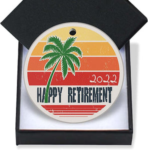 Christmas Ornaments  Retirement-Happy Retirement Gift Dated Keepsake Man Woman Office Company Job Retirement Party Gift Keepsake Present Xmas Tree Decorations Ornament Flat Circle Ceramic 3In