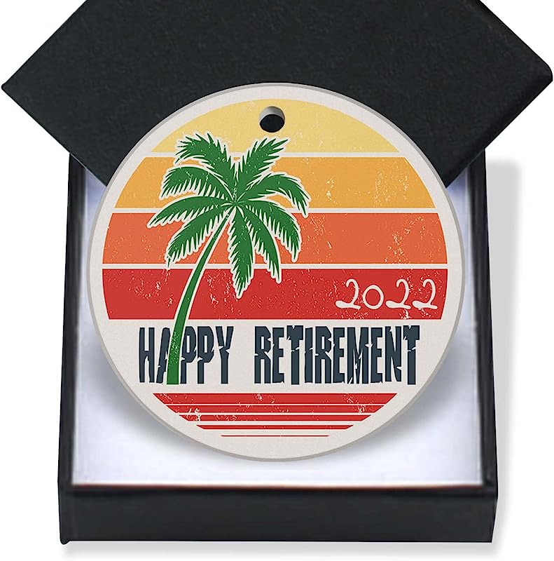 Christmas Ornaments  Retirement-Happy Retirement Gift Dated Keepsake Man Woman Office Company Job Retirement Party Gift Keepsake Present Xmas Tree Decorations Ornament Flat Circle Ceramic 3In