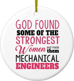 Hanging Ceramic Christmas Tree Ornament With Gold String - Great Gift/Present - 2 3/4 Inch Diameter - Strongest Women Are Mechanical Engineers