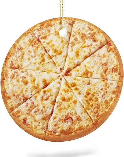 Cheese Pizza Christmas Ornament, Funny Food Ornament, Cute Ornament For Kids, Unique Ceramic Circle Flat Ornament Keepsake For Christmas Tree, Holiday Decorations, Ideal