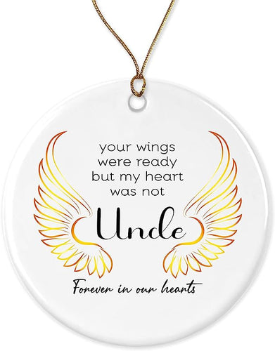 Loss Of Uncle Sympathy Ornament Condolence Gift Idea Uncles Gold Angel Wings Death Anniversary Remembrance Memorial Family Friends Keepsake Decoration Present Porcelain Both Sides, White