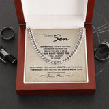 To My Son from Mom Necklace Stand tall even if you fall - Son Jewelry, Cuban Chain Necklace for Son, Mother to Son Gifts