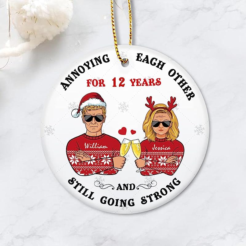 Personalized Annoying Each Other For 12 Years And Still Going Strong Ornament Xmas Gifts For Couple Funny Husband And Wife Gifts Anniversary Ornament Hanging Decoration,White