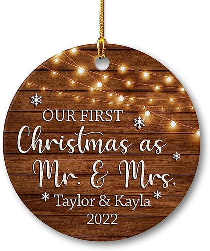 Sandjest Personalized Christmas Our First Christmas As Mr & Mrs Gift Ceramic Ornaments  For Boyfriend Girlfriend Lover Husband Wife Xmas Hanging Decorations Keepsake