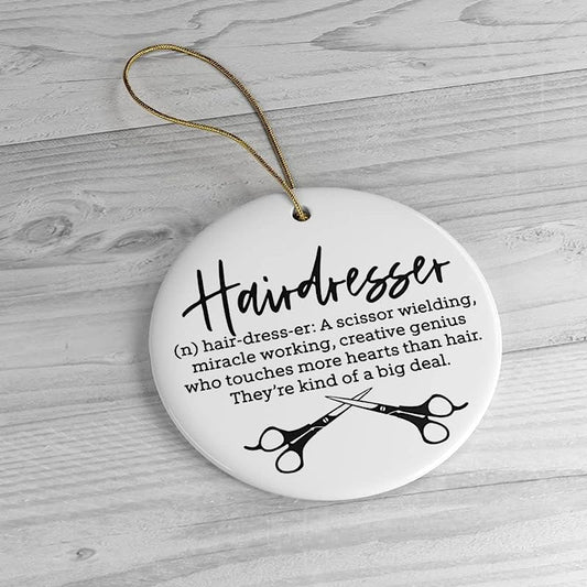 Hairstylist Ornament, Hairdresser Christmas Ornament, Funny Ceramic Ornament, Christmas Ornament, Hairapist Ornament, Hairstylist Gift, 3 Inch, (Ornament-1103)