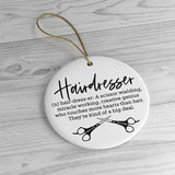 Hairstylist Ornament, Hairdresser Christmas Ornament, Funny Ceramic Ornament, Christmas Ornament, Hairapist Ornament, Hairstylist Gift, 3 Inch, (Ornament-1103)