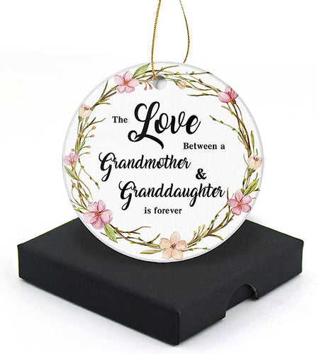 The Love Between Grandmother And Granddaugther Christmas Ornament  Round Christmas Tree Ornaments Keepsake Gifts For Grandmother Home Decor Flat Circle Ceramic Ornament 3